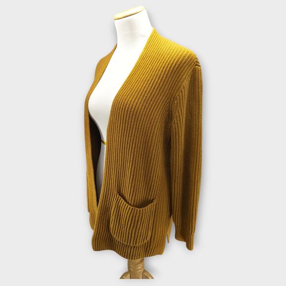 Womens Madewell Yellow Brown Nolan Ribbed Open Front Cardigan Sweater Size Small - Picture 3 of 6